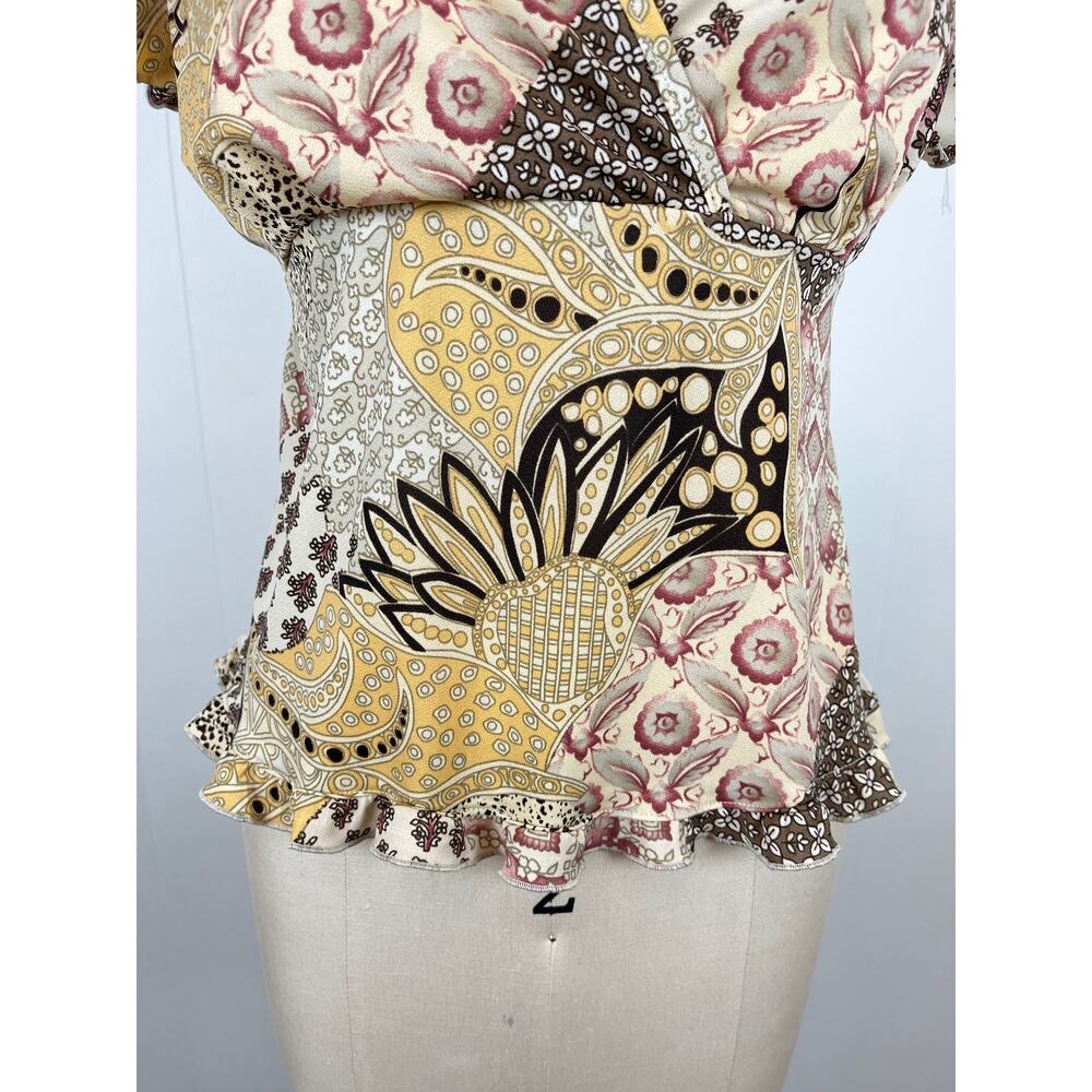 Vintage Y2K Brown Mixed Print‎ Pattern Top Large No Boundaries Fairy Cyber 2000s - Picture 5 of 14